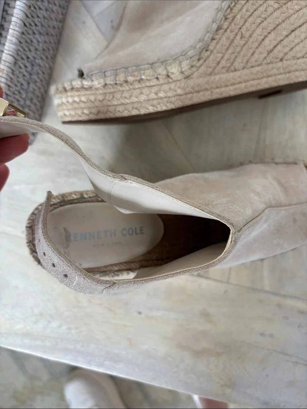Kenneth Cole Beige Suede Espadrille Wedge Sandals